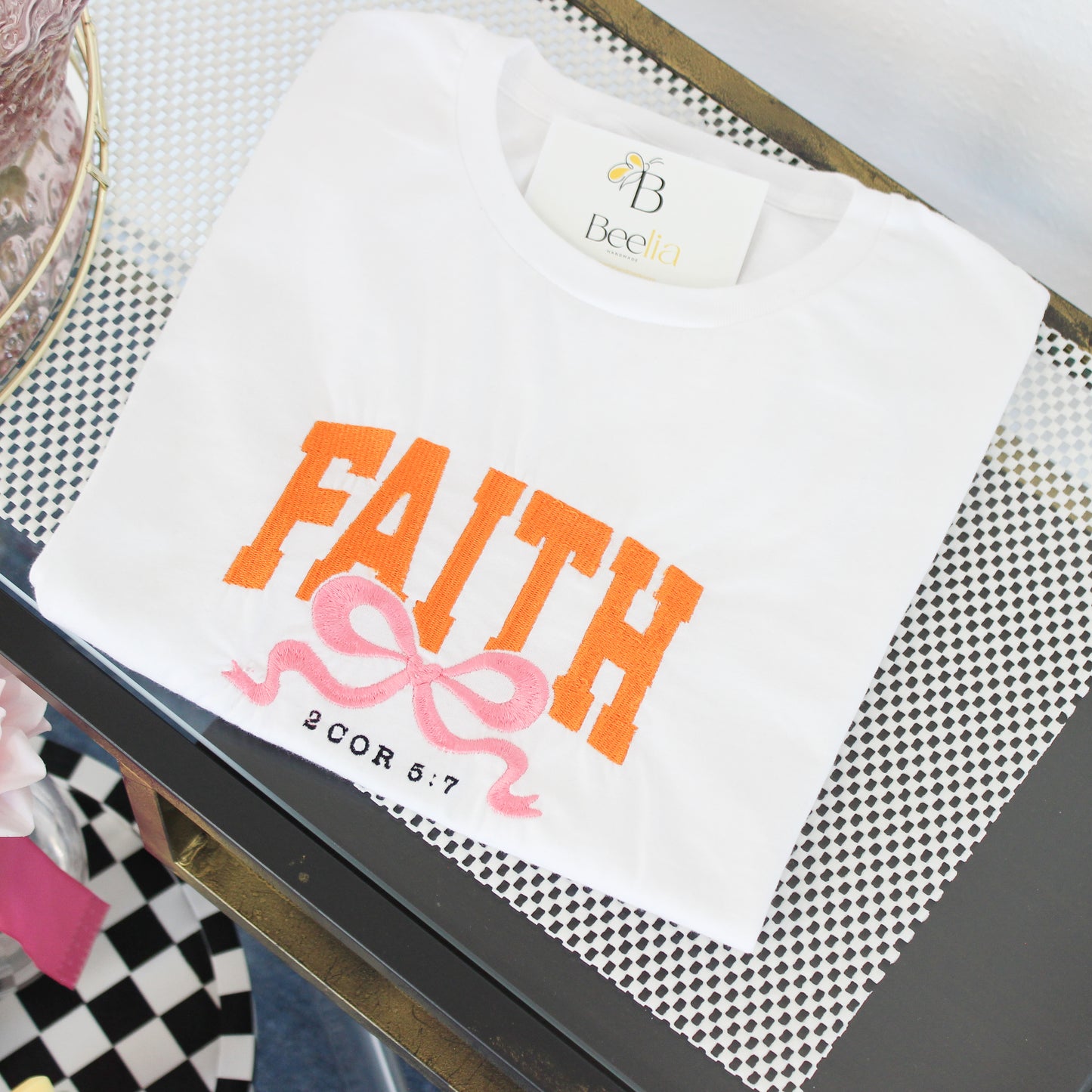 FAITH WITH PINK BOW T- SHIRT