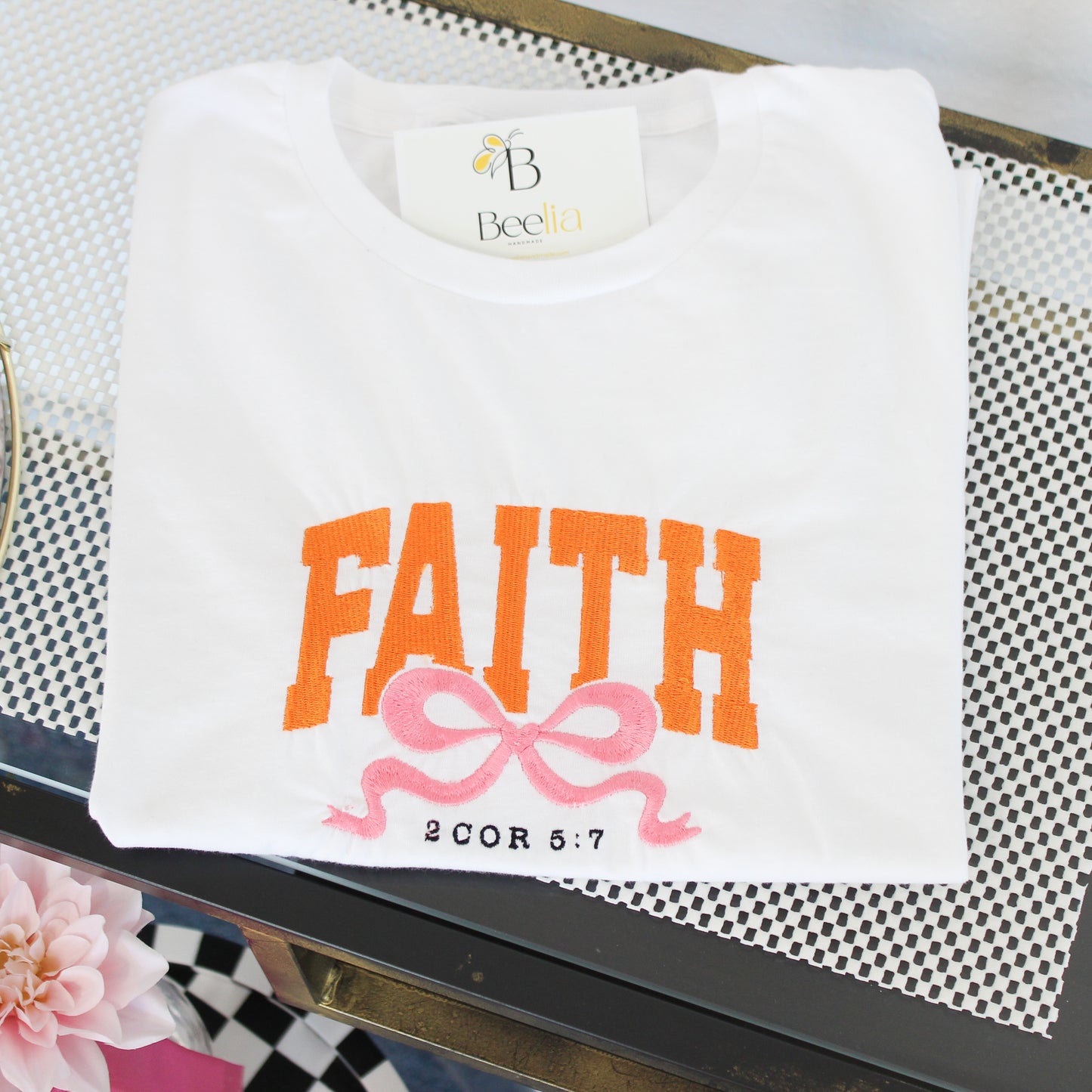 FAITH WITH PINK BOW T- SHIRT