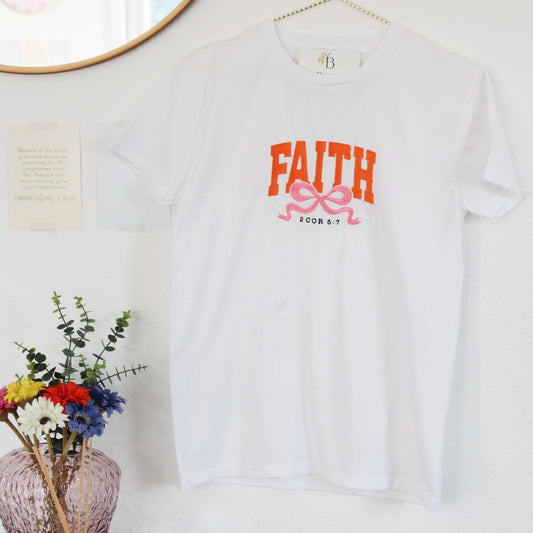 FAITH WITH PINK BOW T- SHIRT