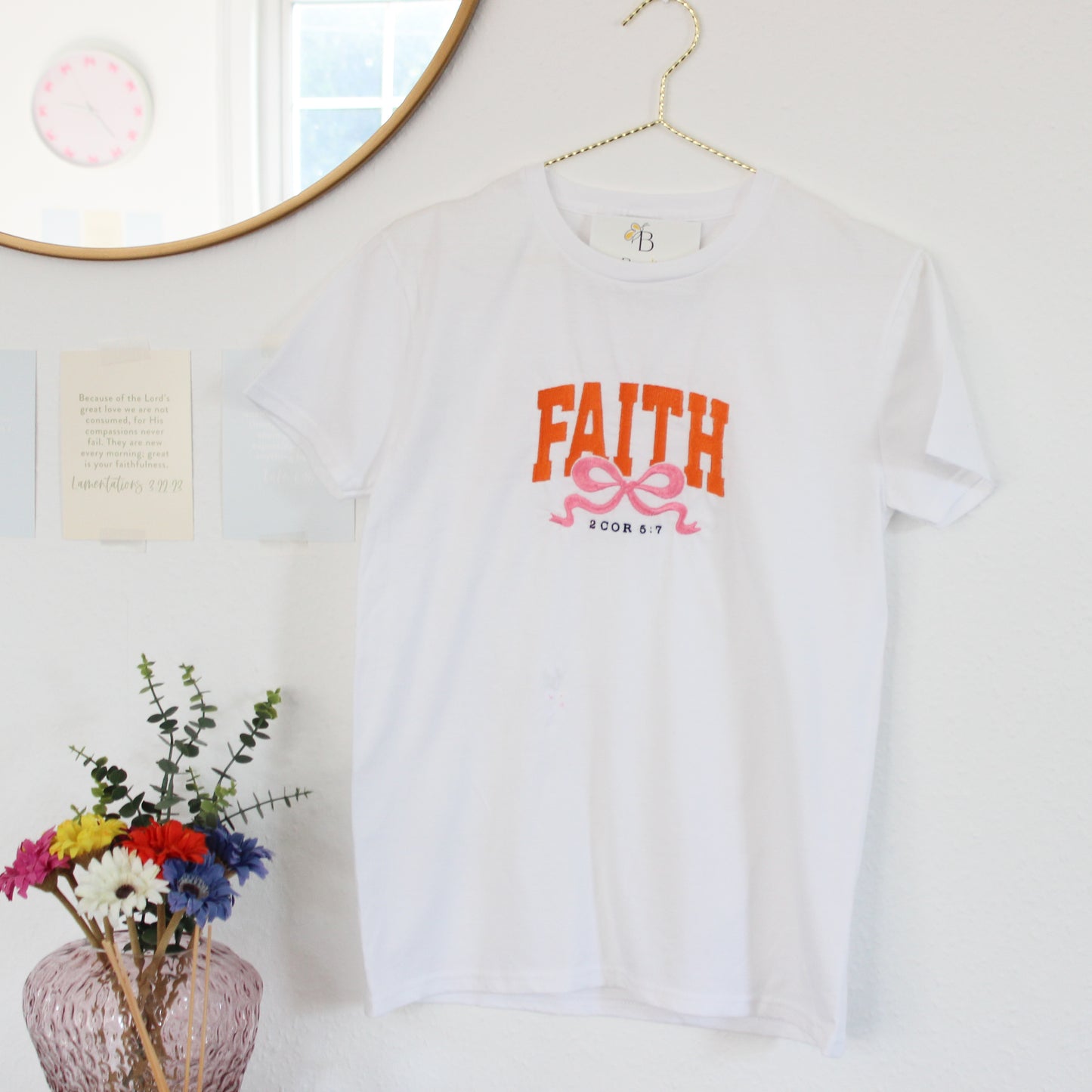 FAITH WITH PINK BOW T- SHIRT