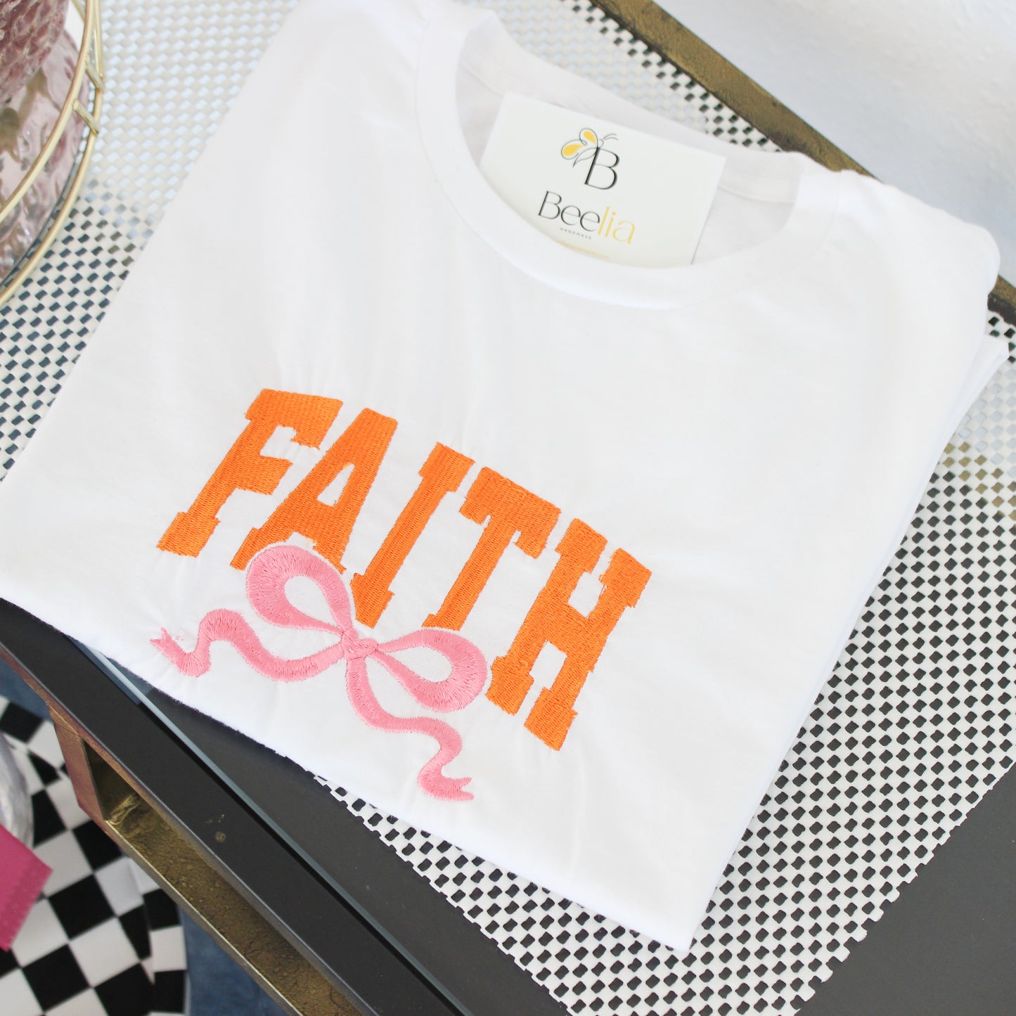 FAITH WITH PINK BOW T- SHIRT