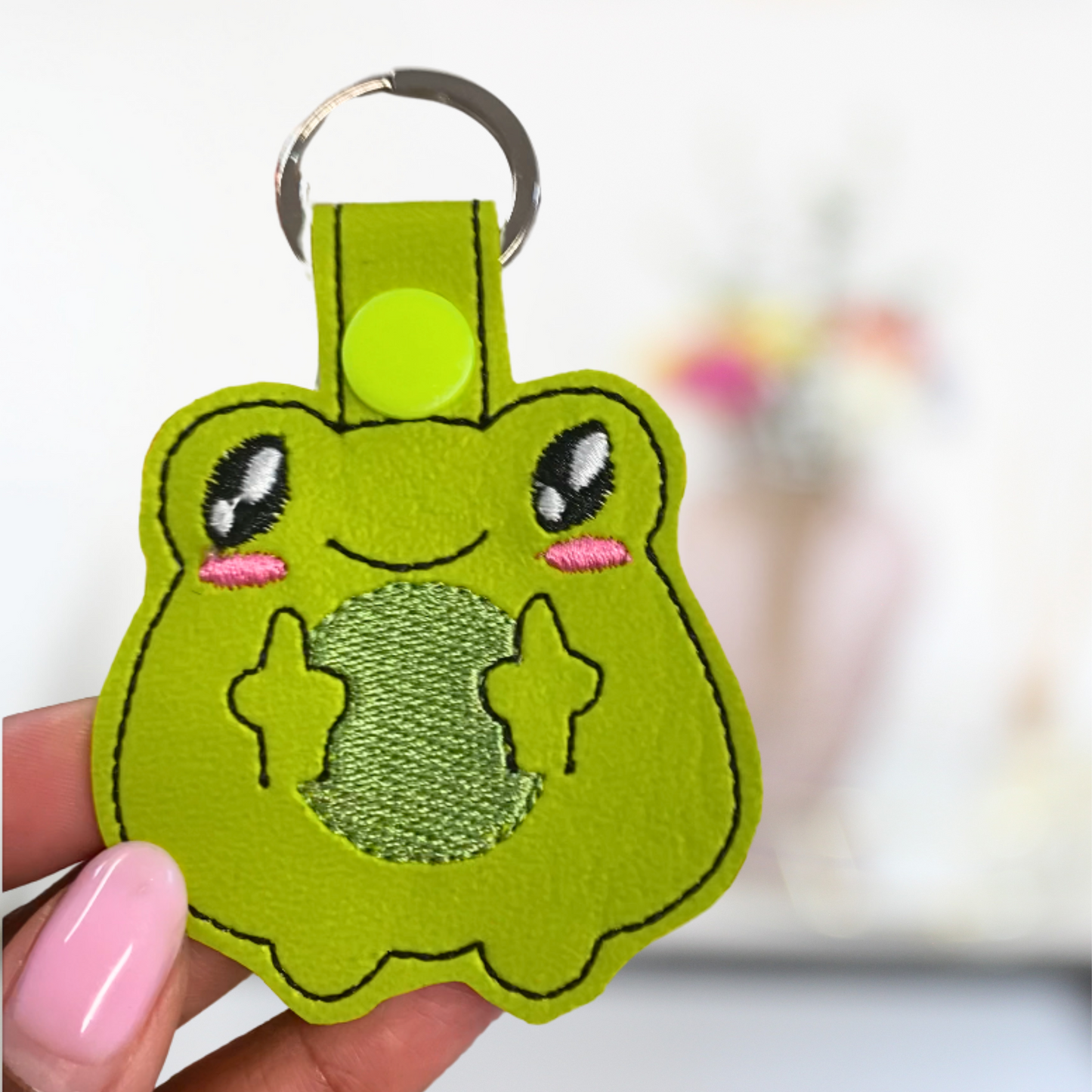 Fluff You ( Middle Finger ) Angry Frog Keyring / Bag Tag Charm