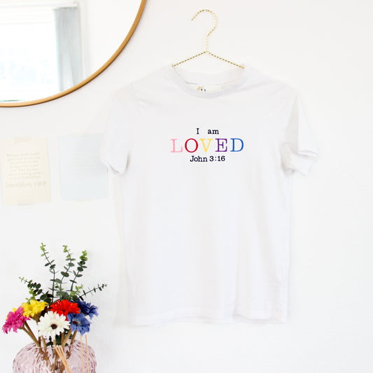 I AM LOVED RAINBOW JOHN 3:16 T-SHIRT