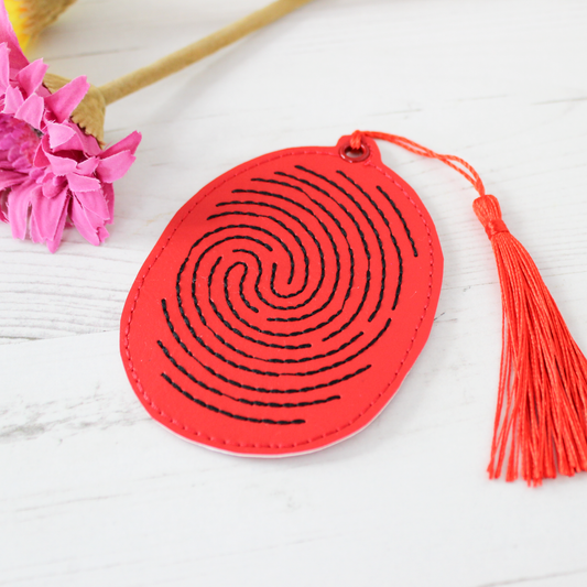 finger print suspect novelty bookmark with red tassel 