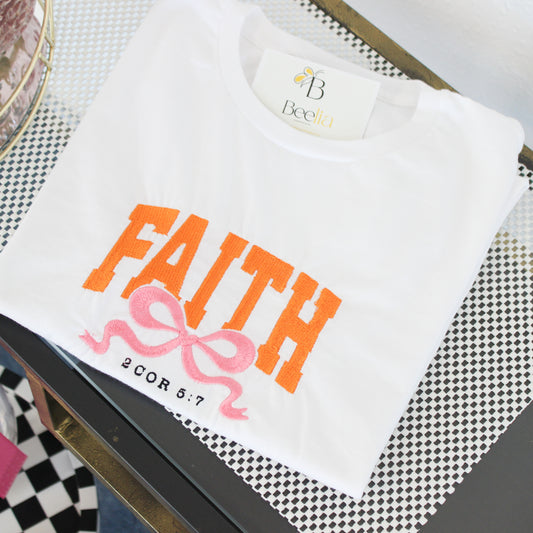 FAITH WITH PINK BOW T- SHIRT