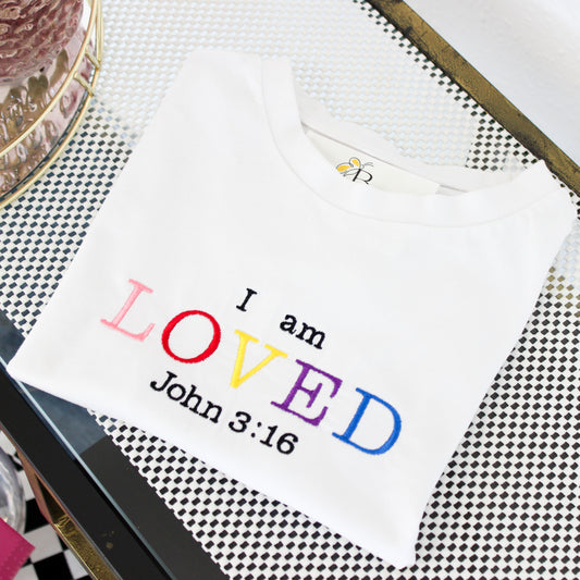 I AM LOVED RAINBOW JOHN 3:16 T-SHIRT